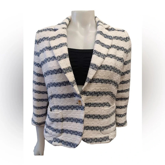 Lucky Brand Blaine Navy  White Striped Lined Blazer Size Medium - Picture 1 of 12